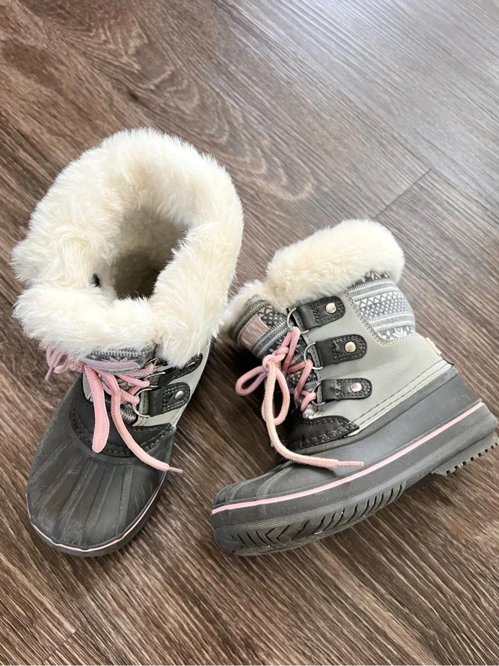 London Fog Toddler Girls Tottenham Winter Snow Boots Size 11 Gray Pink Faux Fur